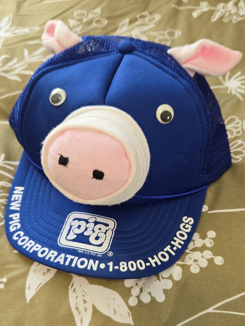 Vintage Blue Pig Truckers Hat with Plush Snout New Pig Corporation Xlnt.cond...